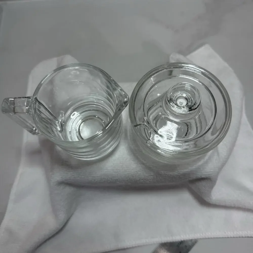 VINTAGE Joe Colombo ARNO Clear Glass Creamer And Covered Sugar ITALY MCM